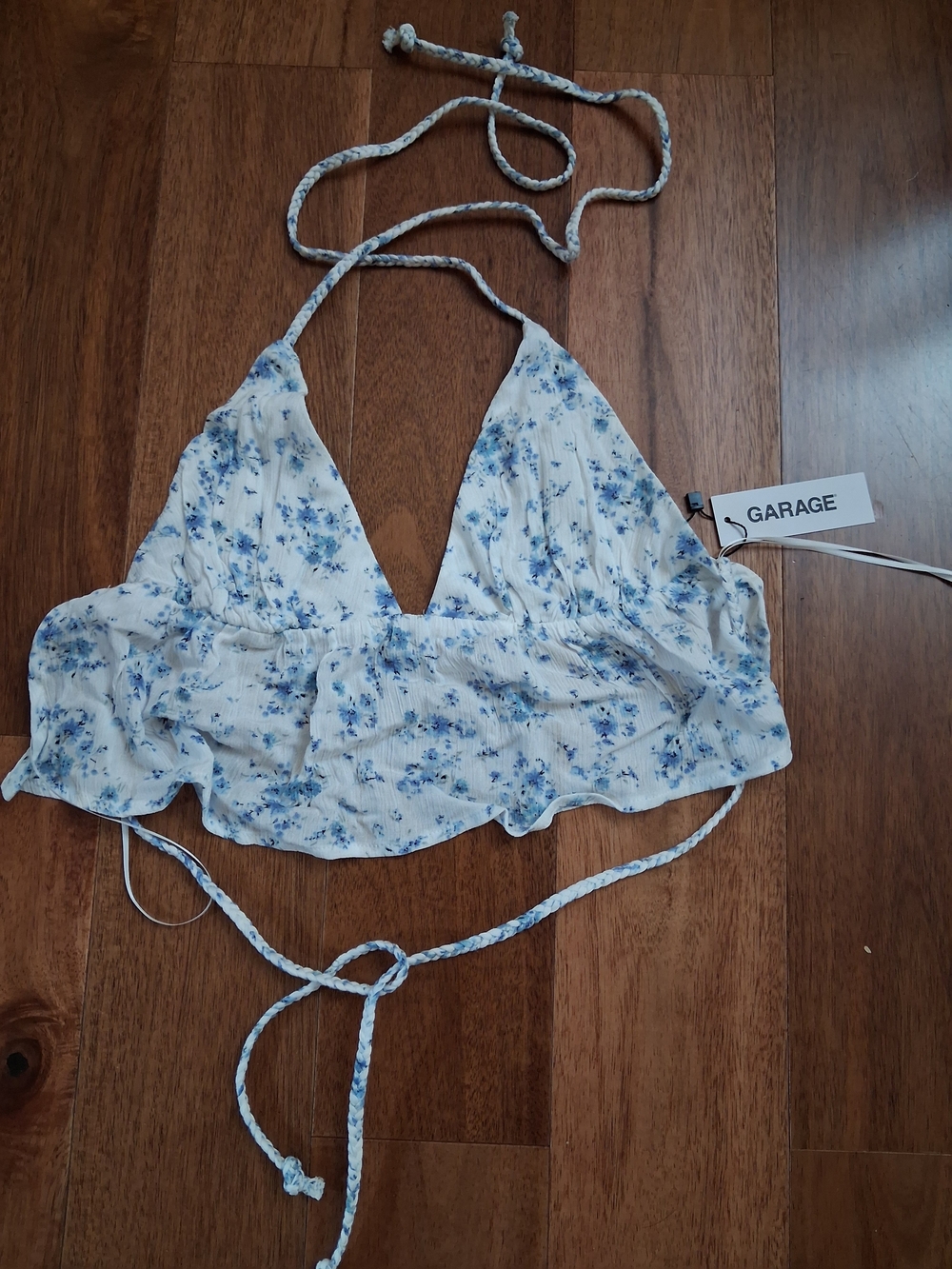 Garage Cream Lace-Trim Ribbed Camisole with Front Tie - Picture 2 of 4